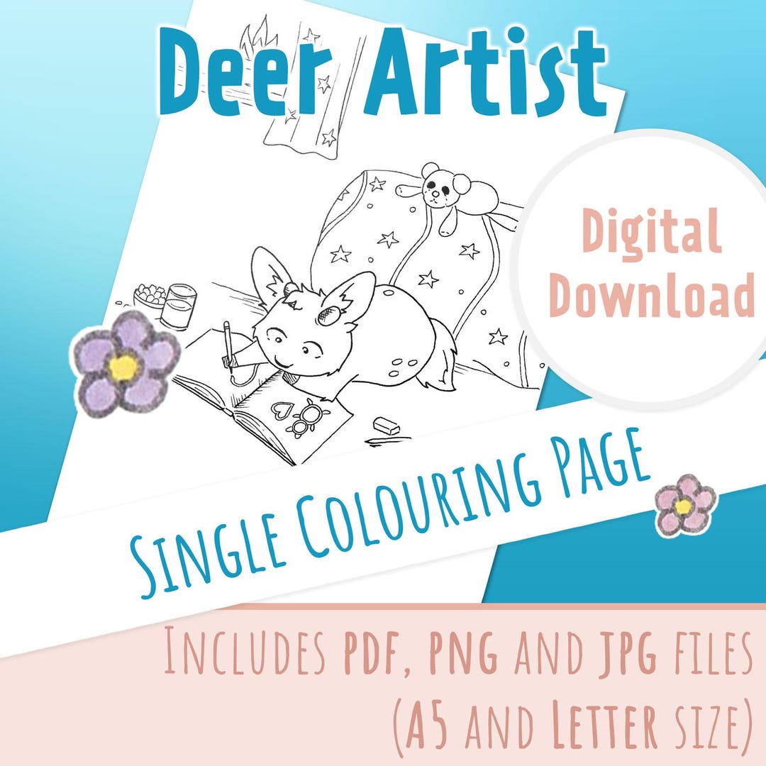 Deer Riff Raff Colouring In Deer Artist Colouring Page | Cute Deer Drawing Art | Woodland Animal ...