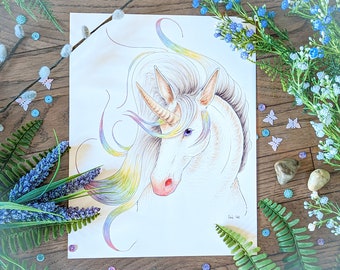 Unicorn girly wall art, teen girl wall decor, unicorn nursery print, fairy tale art storybook illustration 5x7 8x10 11x14 granddaughter gift