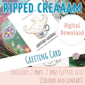 Carte de fête des pères drôle crème déchirée | Blague humoristique au café | Cadeau de voeux à colorier imprimable pour rats de gym Idée de petit ami | Téléchargement instantané