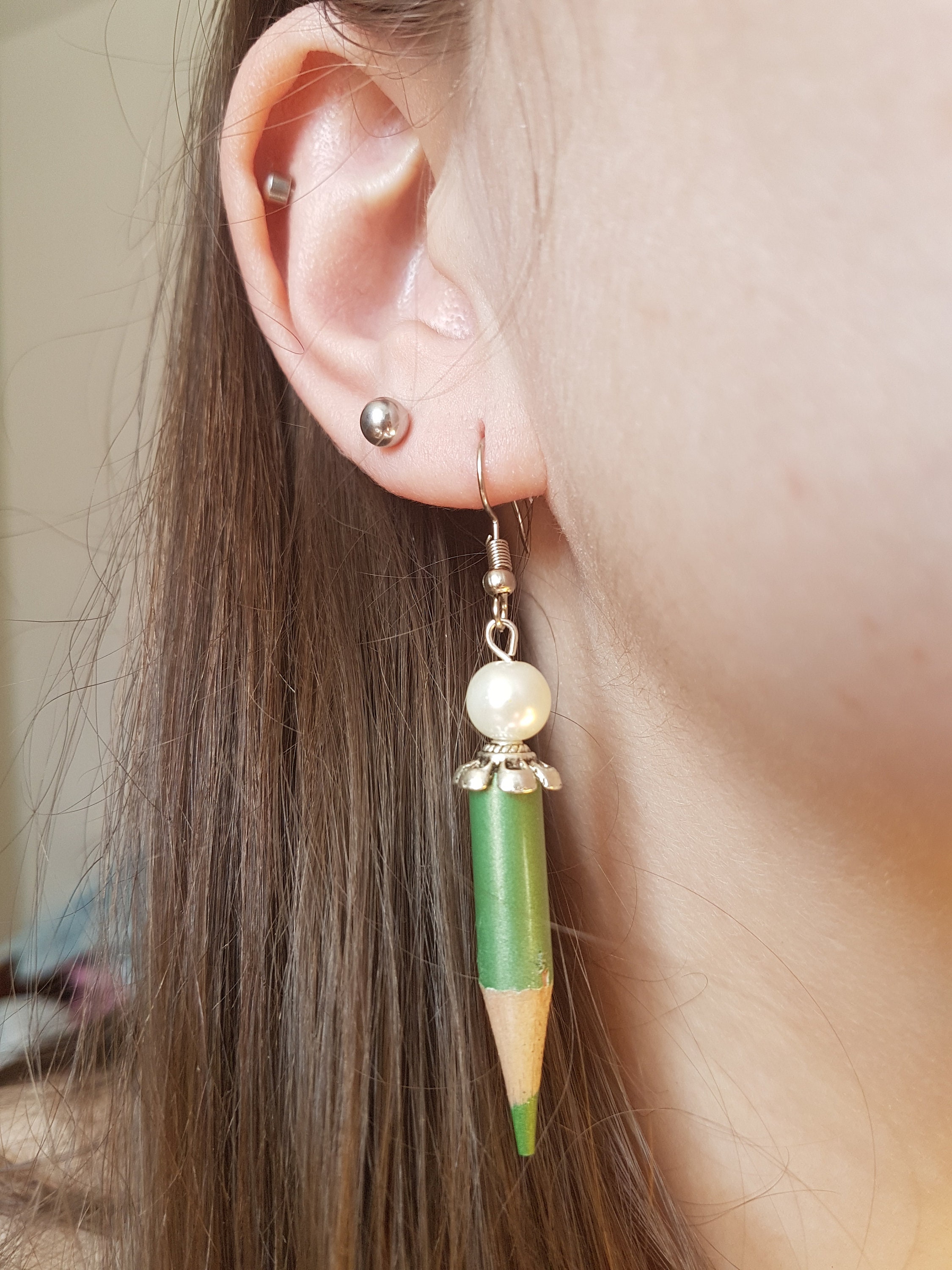 Boucles D'oreilles Crayon Bleu En Fimo - Neuvs Sans Emballage