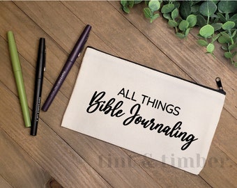 Bible Journaling pencil pouch, Canvas Zipper Pouch, Pencil bag, pencil pouch, Bible Journaling accessories