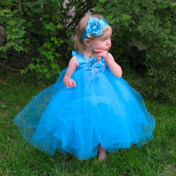 Turquoise Blue Tulle Dress Baby Girl Flowergirl Gown 1st First | Etsy