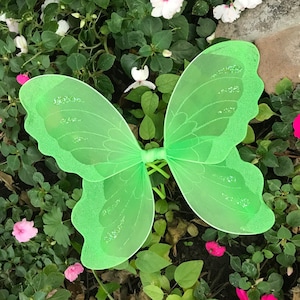 Green Pixie Wings Handmade Fairy Costume Tinkerbell Dress Up Kids Halloween Set Baby Girl Toddler Small Large Wearable Faerie Cosplay Outfit