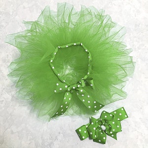 Green Polka Dot First Birthday Tutu Bow Headband Cake Smash Outfit Photo Props One Bodysuit Handmade Baby Girl Toddler 1st Birthday Gift Set