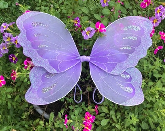 Handmade Purple Fairy Wings Newborn Baby Girl Photo Prop Infant Toddler Children Kids Halloween Outfit Set Lavender First Birthday Gift Idea