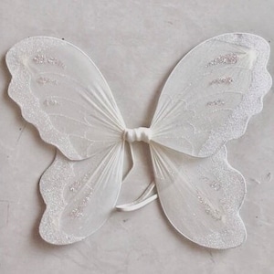 Fairy Wings White Costume Small Newborn Baby Girl Photo Props Toddler Child First Birthday Outfit Tinkerbell Pixie Halloween Dress-Up Outfit