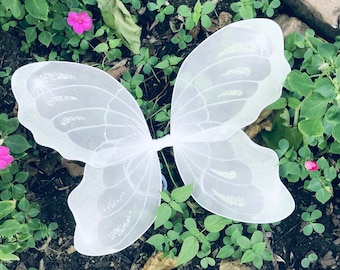 White Fairy Wings Large Butterfly Outfit Halloween Costume Tinkerbell Pixie Dress Up Toddler Girl Child First Birthday Gift Idea Photo Props