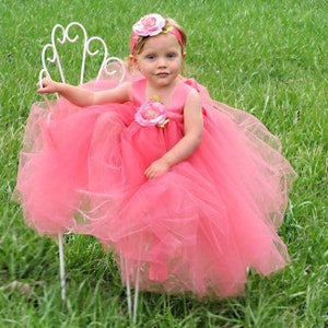Coral Tutu Easter Dress Clothing Baby Handmade Outfit Tulle Gown Toddler Girls First Birthday Tutu Designer Flower Girl Special Occasion Set