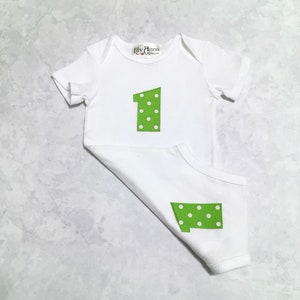Handmade Green Polka Dot First Birthday Bodysuit One Tutu Bow Headband Outfit Cake Smash Photo Props Baby Girl Toddler 1st Birthday Gift Set