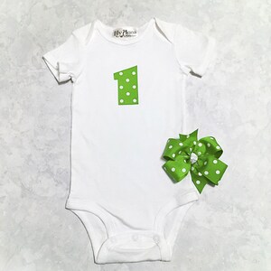 Green Polka Dot One Bodysuit Handmade Bow Headband Tutu First Birthday Outfit Cake Smash Photo Props Baby Girl Toddler 1st Birthday Gift Set