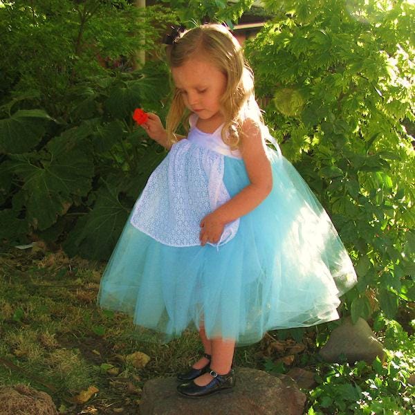 white dress with blue satin sash White V-Back Satin Flower Girl Dresses with Colored Sash 219T(3) Oasis / 6 main image 1
