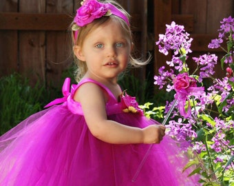 Fuchsia Tutu Dress Handmade Tulle Gown Baby Girl Toddler First Birthday Photo Outfit Kids Formal Wedding Flowergirl Special Occasion Apparel