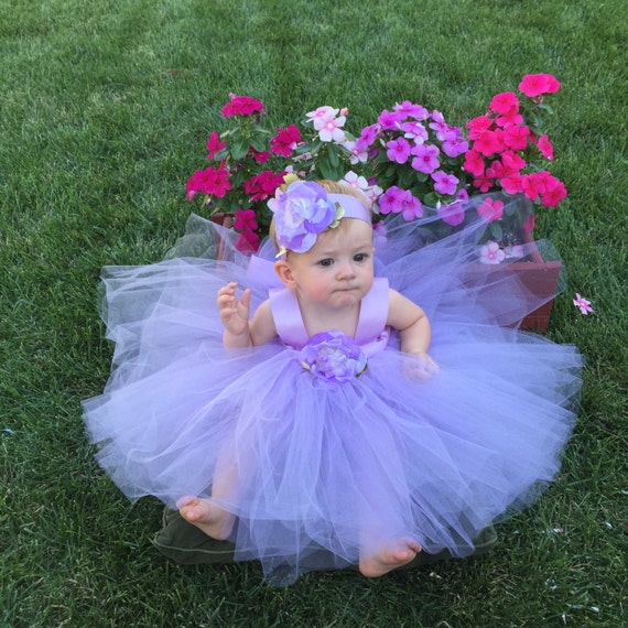 Baby Flower Girl Dress Lilac Lavender Purple Tulle Custom Designer Flowergirl Gown Hair Accessories Birthday Outfit Halloween Costume Ideas