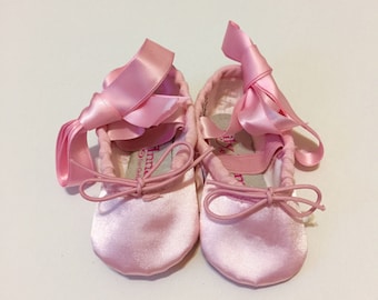 Pink Ballet Shoes Satin Ballerina Slippers Kids Halloween Costume Accessories Infant Girl Toddler First Birthday Outfit Baby Shower Gift Set