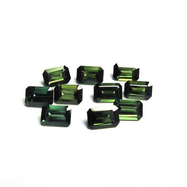 Green Tourmaline 6x4 mm octagon/emerald cuts. Ten piece per lot.