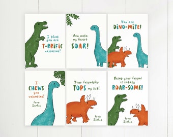 Printable Dinosaur Valentine's Day Cards for Kids, Dinosaur Valentine Tags, Kids Valentine, School Valentine's, Editable Printable Valentine
