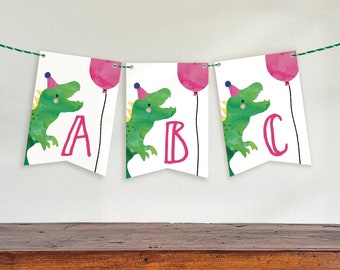 Dinosaur Bunting | Dinosaur Flag Banner | Dinosaur Birthday Banner | Editable Banner | INSTANT DOWNLOAD | DINOG