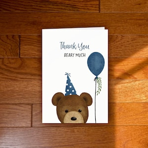MERCI Beary Much Carte De Vœux | Ballon d'anniversaire ours en peluche | Premier anniversaire de Beary | Anniversaire garçon | Téléchargement instantané | Pique-nique avec ours en peluche | BARBE À OURS