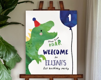 Dinosaur Welcome Sign | Dinosaur Birthday Welcome Sign | Trex Dinosaur Party | Jurassic Dino Birthday | Instant Download | Editable | DINOB