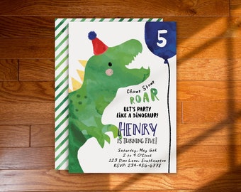 Invitación de cumpleaños de dinosaurio editable cualquier edad / Plantilla de invitación imprimible / Descarga digital instantánea / Fiesta de cumpleaños de dinosaurios para niños / DINOB