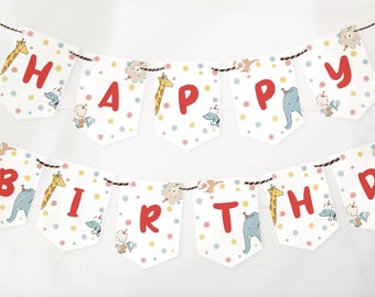 Party Animals Birthday Banner | Happy Birthday | Circus Animal Garland | Party Decorations | Instant Download | ANM200