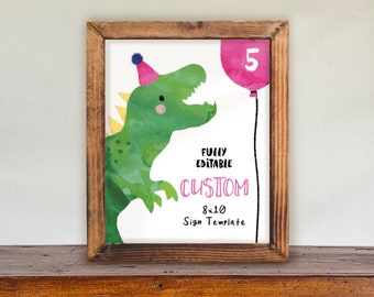 Dinosaur Custom Sign | Dinosaur Birthday | T-rex Dinosaur Party | Jurassic Dino Birthday | EDITABLE Instant Download | DINOG