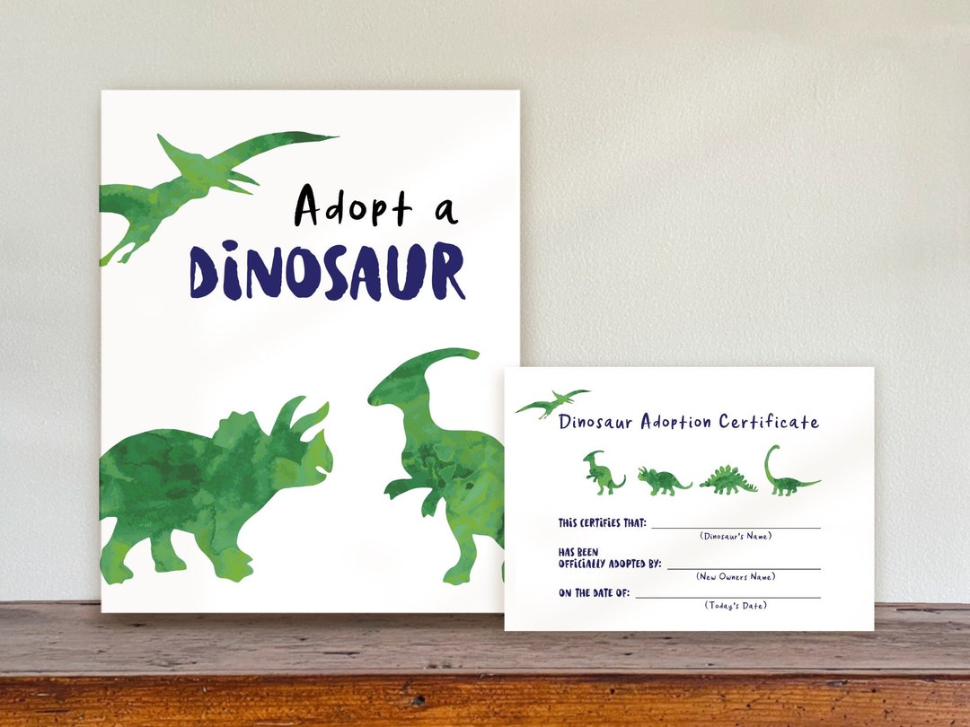 Adopt a Dinosaur Sign and Adoption Certificate | Dinosaur Birthday ...