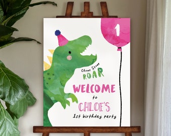 Dinosaur Welcome Sign | Dinosaur Birthday Welcome Sign | Trex Dinosaur Party | Jurassic Dino Birthday | Instant Download | Editable | DINOG