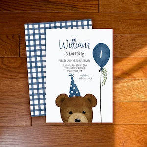 Teddy Bear Balloon 1st Birthday | Beary First Birthday | Boy Birthday | Editable Instant Download | Teddy Bear Picnic | Corjl | BEARB