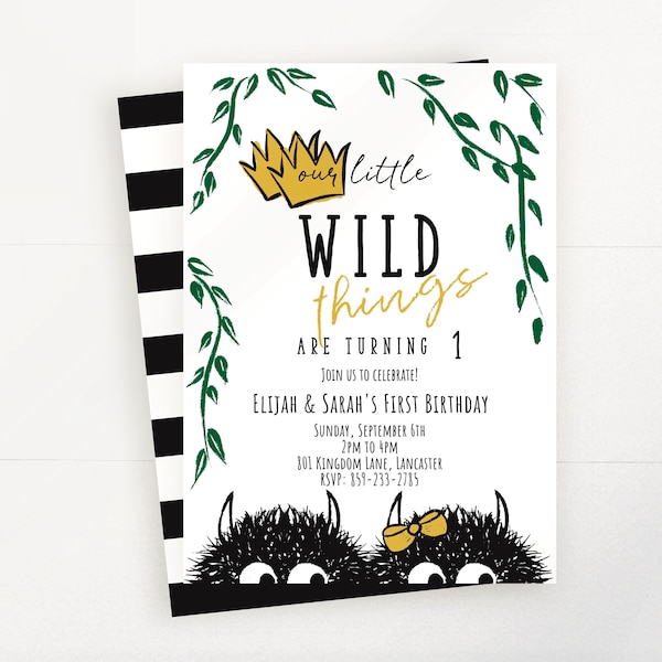 TWINS | Wild Thing Invitation | Wild One Birthday | Instant Download | Green | WT