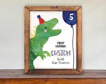 Dinosaur Custom Sign | Dinosaur Birthday | T-rex Dinosaur Party | Jurassic Dino Birthday | EDITABLE Instant Download | DINOB