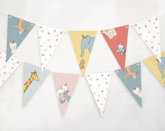 Party Animal Birthday Pennant Banner | Mixed Pattern | Circus Birthday Theme | Safari Animals | Instant Download | ANM200