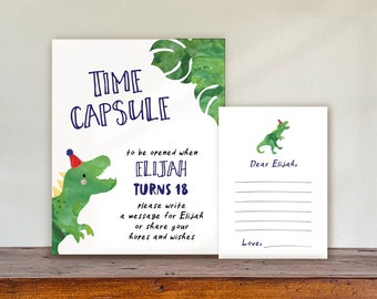 Dinosaur Time Capsule Sign and Card | Dinosaur Birthday | T-rex Dinosaur Party | Jurassic Dino Birthday | EDITABLE Instant Download | DINOB