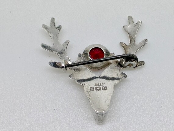 Antique 1919 Sterling Silver Ruby Paste Stags Fac… - image 5
