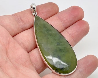 Designer Janice Girardi Sterling Silver Nephrite Jade Large Statement Pendant