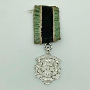 Antique 1933 Sterling Silver 18th Co (Company) G.B. Medal Watch Fob + Ribbon