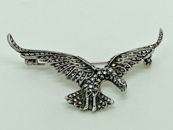 Antique Art Deco Sterling Silver Marcasite Eagle … - image 2