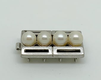Vintage 835 Silver Faux Pearl Row Textured Large Clasp - Necklace/Bracelet