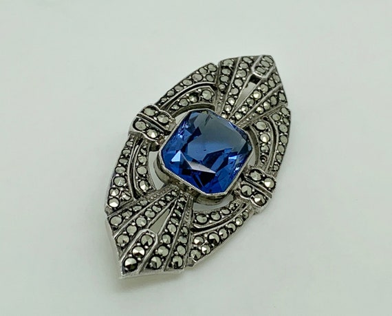 Antique French Art Deco Sterling Silver Blue Past… - image 3
