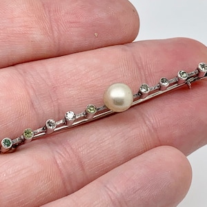 Antique French Art Deco French Sterling Silver Faux Pearl & Paste Brooch