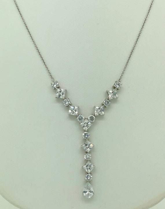 Modern Sterling Silver Cubic Zirconia Cluster Drop Pendant