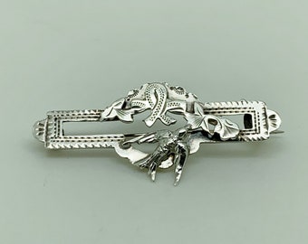 Ancienne broche édouardienne de 1905 en argent sterling oiseau hirondelle esthétique