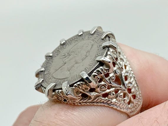 Vintage Sterling Silver Ring + 1964 QEII Sixpence… - image 7