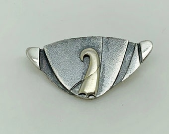 Handmade Studio Sterling Silver Unusual Modernist Brooch - Signed PHC/PHG