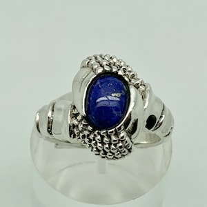 Vintage Sterling Silver Lapiz Lazuli Claw Talon Design Band Ring Size O 1/2 - US Size 7.25