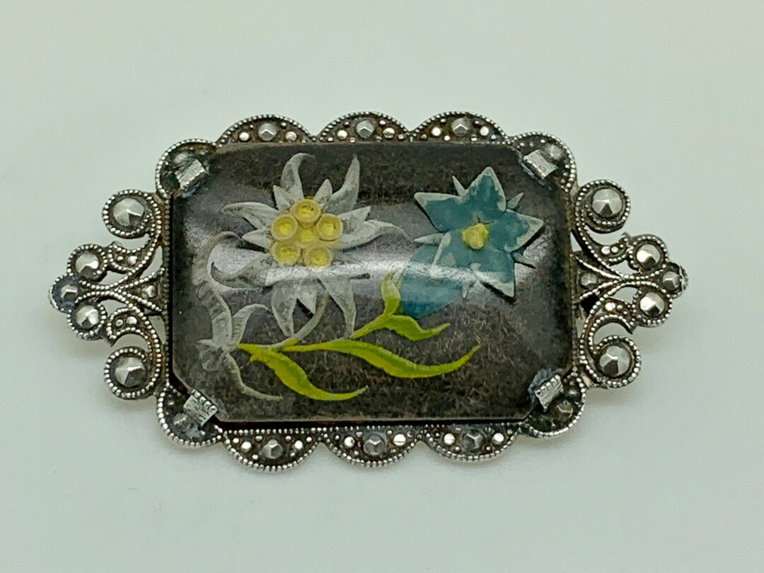 Broche Vintage Art Déco Edelweiss - Occasion, Couleur Beige, état D'usage