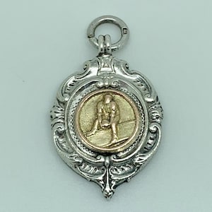 Antique Sterling Silver Gold 1927-28 Bowling Pictorial Medal Shield Watch Fob