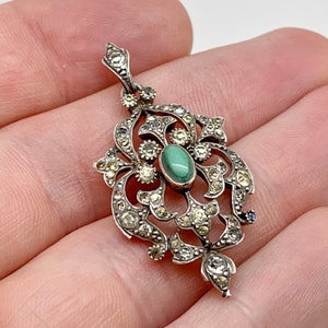 Antique Victorian Solid Silver Malachite & Paste Glass Lavalier Drop Pendant