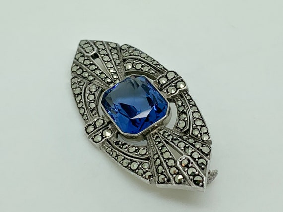 Antique French Art Deco Sterling Silver Blue Past… - image 4