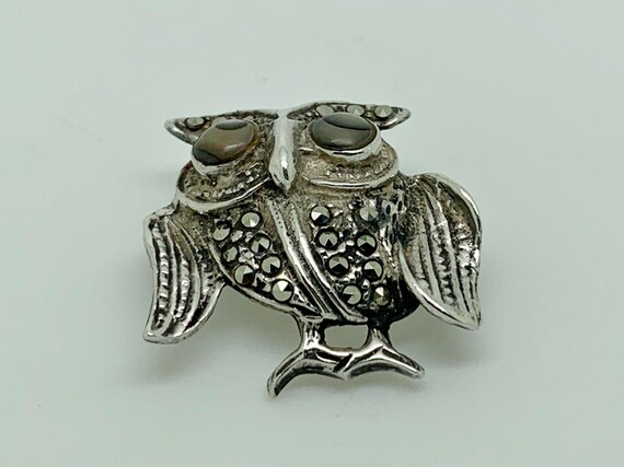 Broche Ancienne Art Déco En Argent Massif Coquillages Et Marcassite - 4 Poinçons